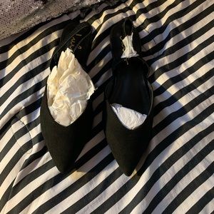 MAE BLACK SUEDE POINTED-TOE SLINGBACK FLATS